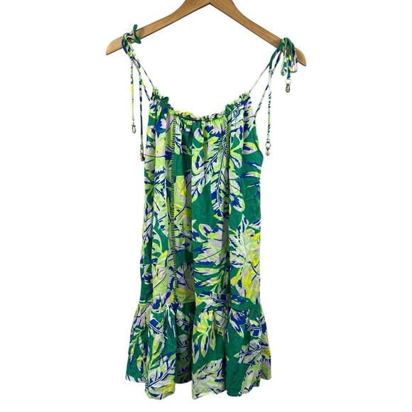 Maaji Women's Green Floral Mini Sun Dress Size M Spaghetti Straps Ruffle Hem - Picture 1 of 11